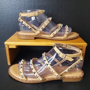 Cushionaire Talia Women's Sz 8 M Sandals Tan Brown Strappy Gladiator Studded